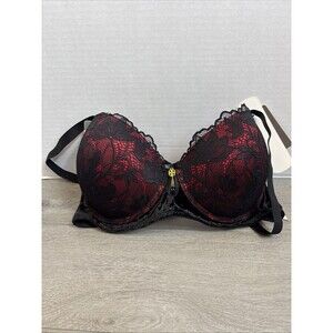 Daisy Fuentes Bra 38DD Full Figure Lace & Velvet Underwire Black Cherry Push Up